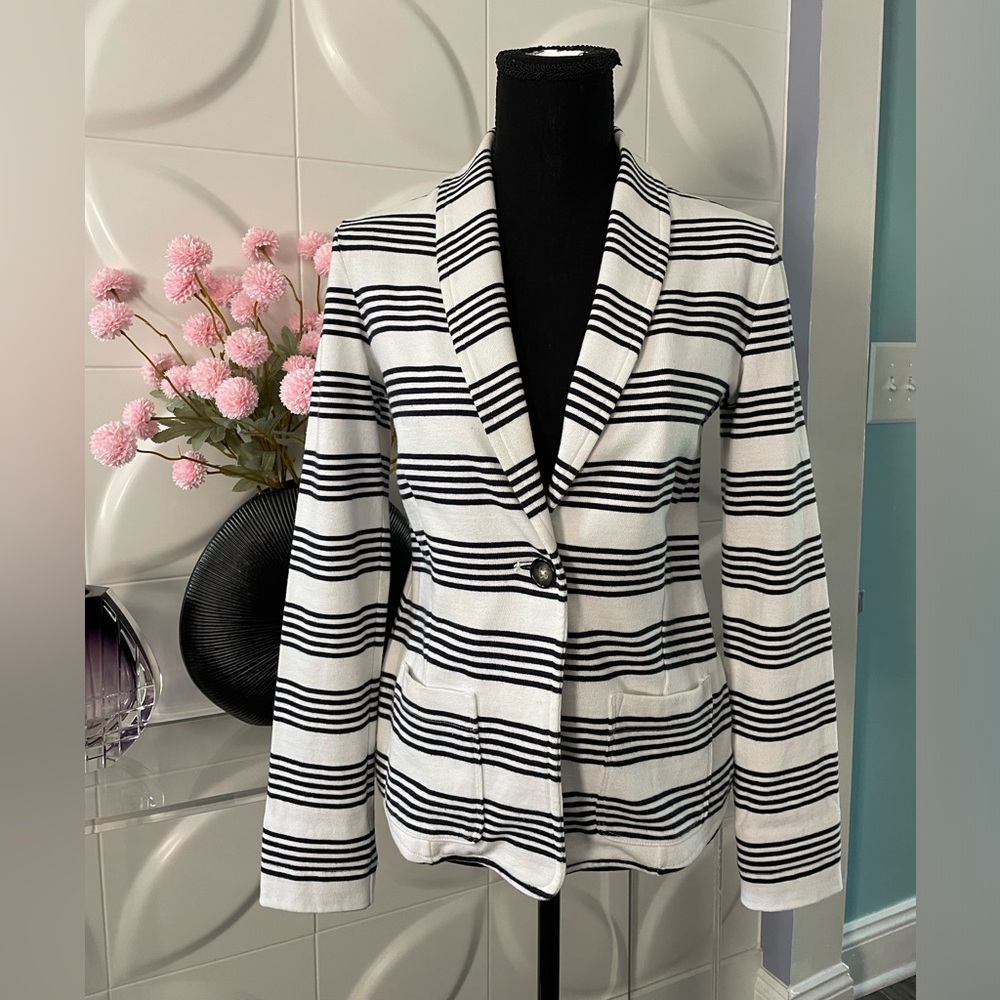 Banana Republic Coastal Chic Women's Navy & White Striped Jacket Size XS